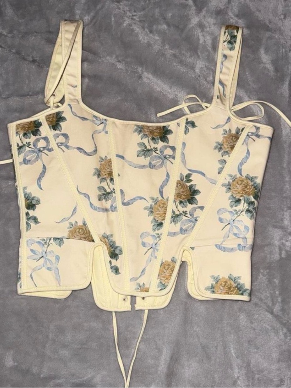 House of cb Callie corset lemon rose print REVERSIBLE to butter yellow - Picture 5 of 7